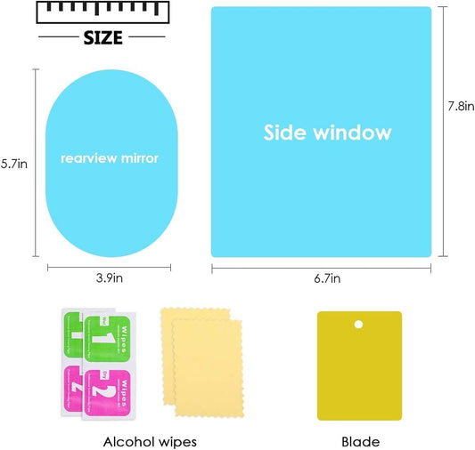 Anti Fog Film For Car Rearview Mirror Films Anti-Rain Fog Waterproof Anti-Glare, Anti-Scratch PET Material Film Accessories (2 PCs Oval + 2 PCs Square) Combo Pack