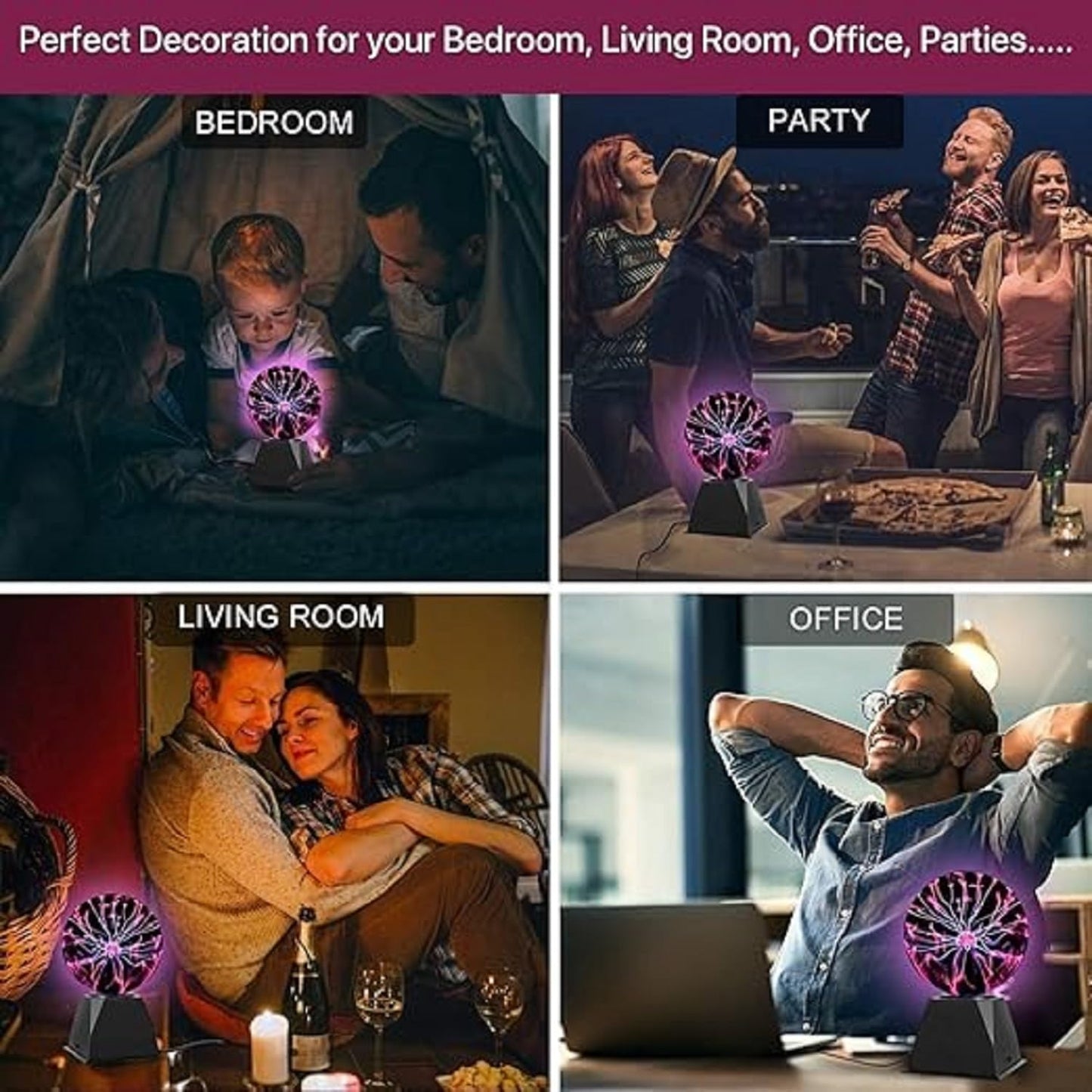 Interactive Plasma Globe Lamp – Touch & Sound Responsive Lightning Sphere for Car, Home Decor, Party Fun & Science Learning