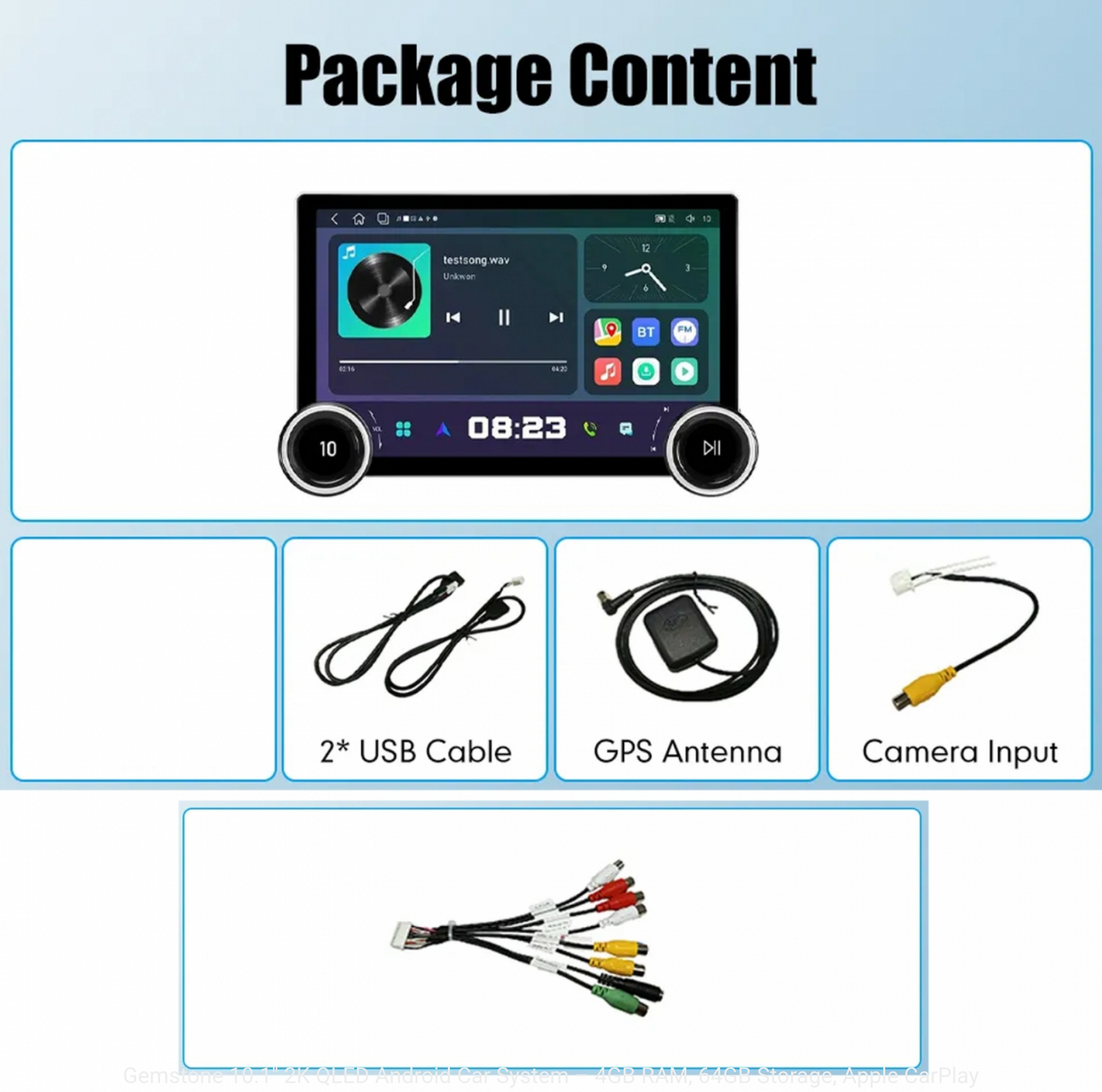 Universal Gemstone Android Stereo 10.1 Inch QLED | Diamond 2K | Dual Knob | 4GB RAM 32GB | Wireless Apple CarPlay | Android Auto | With AHD Camera Support