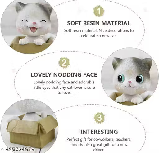 Mini Cat Bobble Head for Home Decor, Car Dashboard Decor, Decorative Cat Statue Showpiece