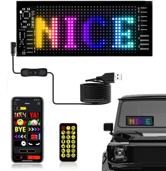 7 x 3 Inches Flexible IP65 Waterproof DIY Customizable LED Matrix Panel Display Screen Sign Board with Mobile Application and Remote Control for Cars, Home, Office, Shops