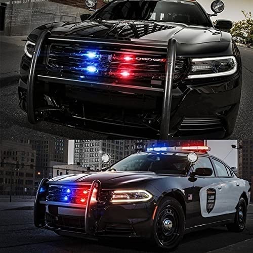 Car Grill Red & Blue Police Flasher Emergency Warning Strobe Light for Cars with Controller & Flashing Modes