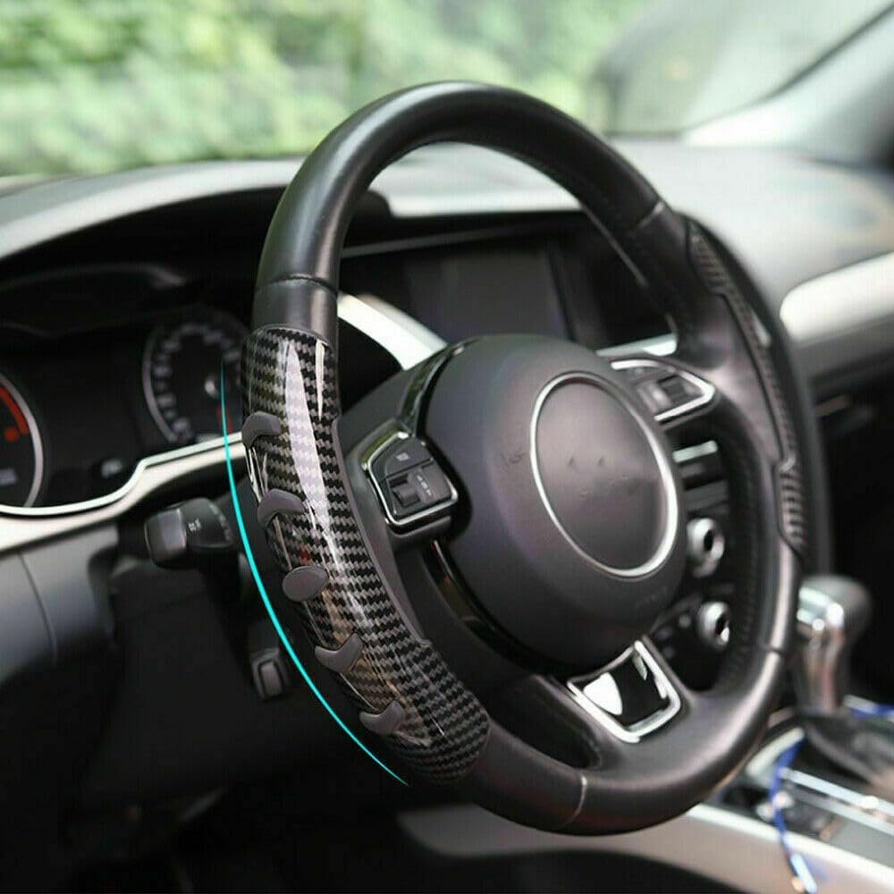 Black Carbon Fiber ABS Texture Steering Wheel Grip Cover for All Cars Anti Skid Non Slip, Interior Decoration, 15-Inch Car Accessory