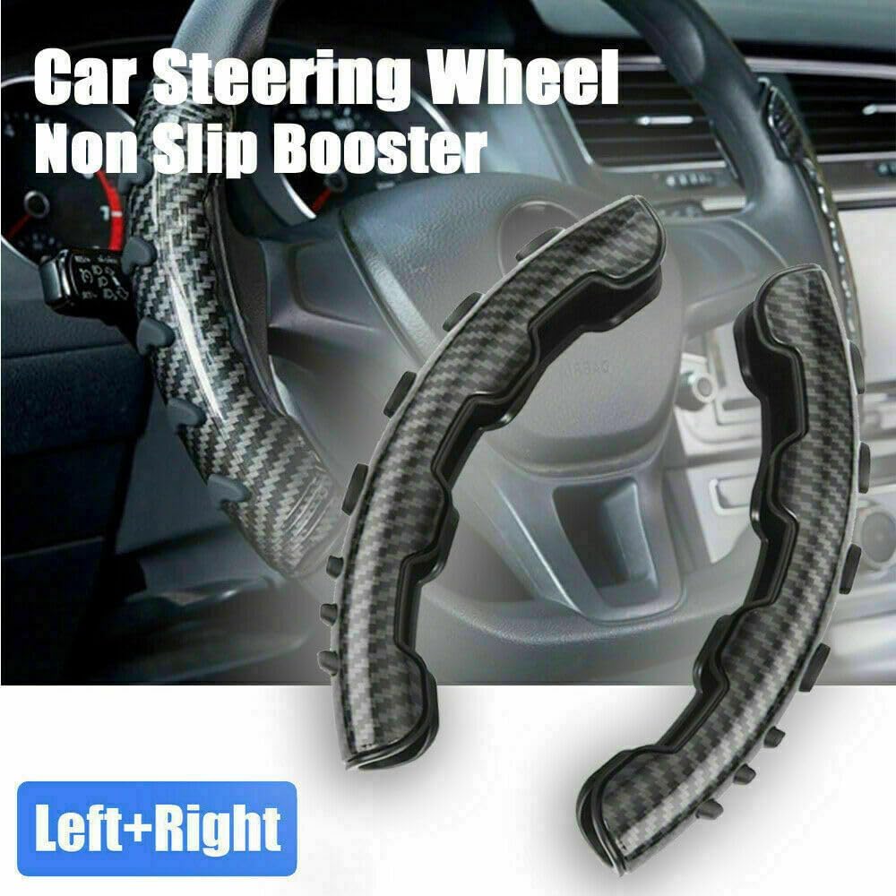 Black Carbon Fiber ABS Texture Steering Wheel Grip Cover for All Cars Anti Skid Non Slip, Interior Decoration, 15-Inch Car Accessory