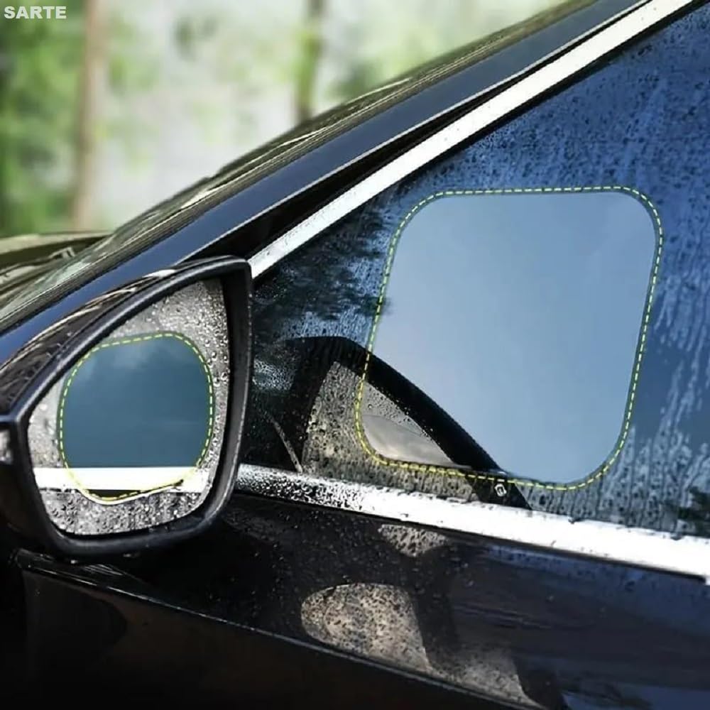 Anti Fog Film For  Car Rearview Mirror Films Anti-Rain Fog Waterproof Anti-Glare, Anti-Scratch PET Material Film Accessories (2 PCs Oval + 2 PCs Square) Combo Pack