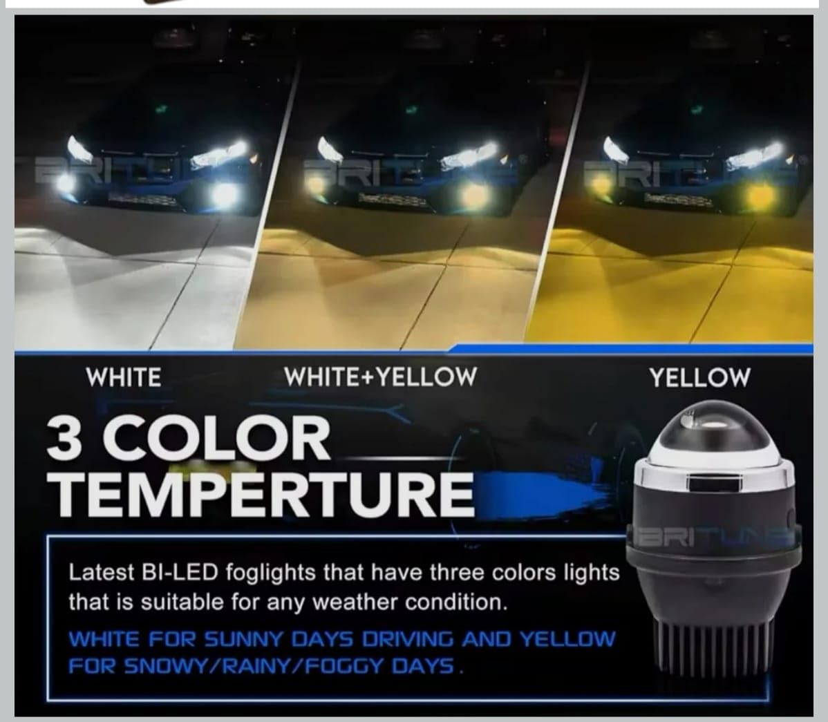IPH M617 3 Inch Bi Xenon Universal 12-24V Hi-Low Beam Led Fog Lamp With Tri-Color Bi Led Fog Lights 5000K 5500K Fog Projector Lens