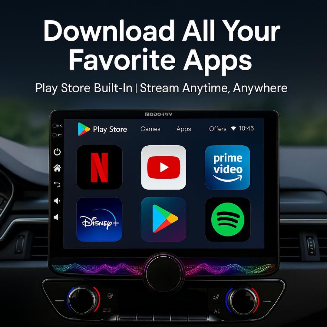 Gemstone 10.4” QLED 2K Car Media Player | Android Stereo OS 13 | 4GB+64GB | Inbuilt Exhaust Fan/Bluetooth/WiFi | Single Knob Screen | Free AHD Camera
