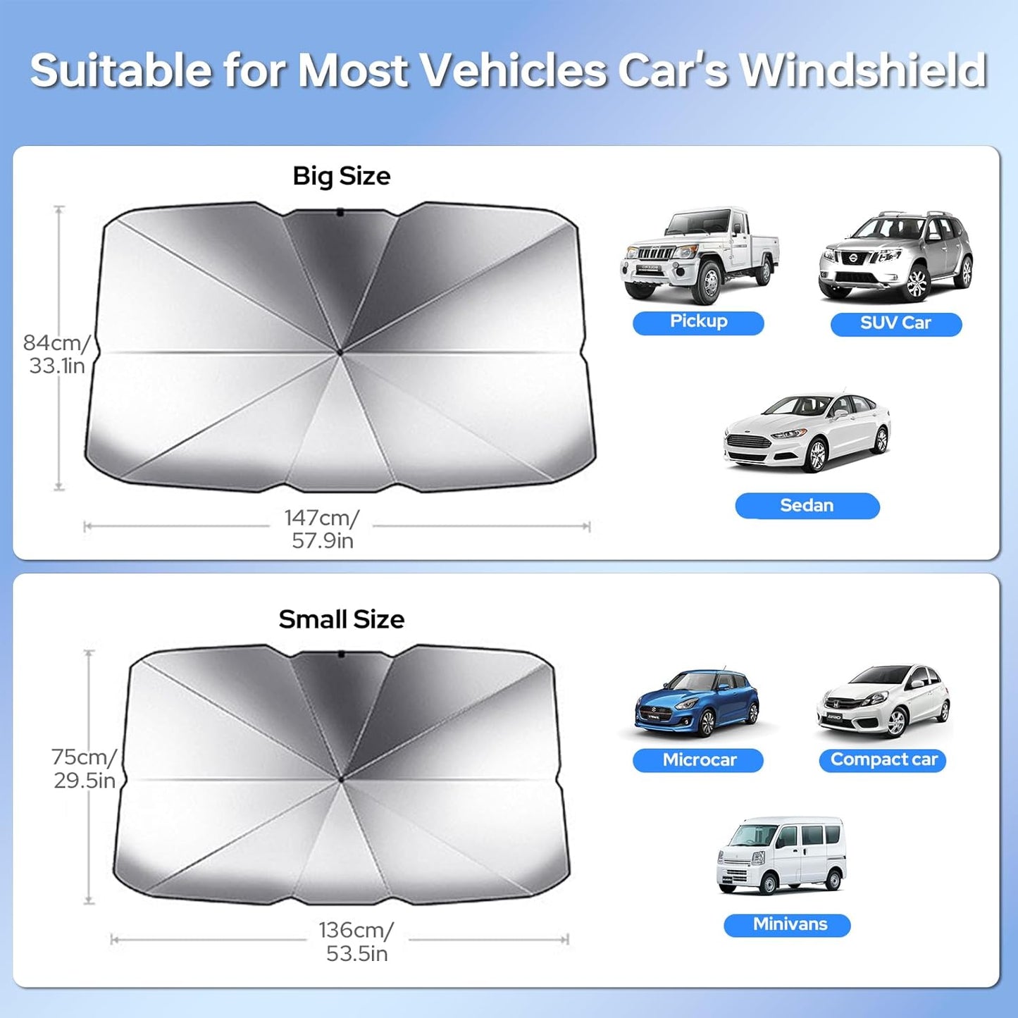 Car Windshield Sun Shade Protector- Foldable Car Shades for Windows, 3 Layers UV Block Umbrella, Front Window Heat Insulation Car Accessories for SUV, Hatchback, Sedan (Medium Size)