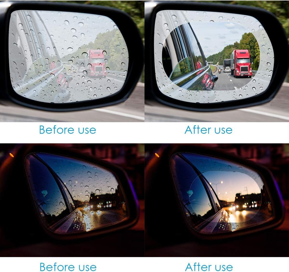 Anti Fog Film For  Car Rearview Mirror Films Anti-Rain Fog Waterproof Anti-Glare, Anti-Scratch PET Material Film Accessories (2 PCs Oval + 2 PCs Square) Combo Pack