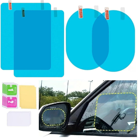 Anti Fog Film For  Car Rearview Mirror Films Anti-Rain Fog Waterproof Anti-Glare, Anti-Scratch PET Material Film Accessories (2 PCs Oval + 2 PCs Square) Combo Pack