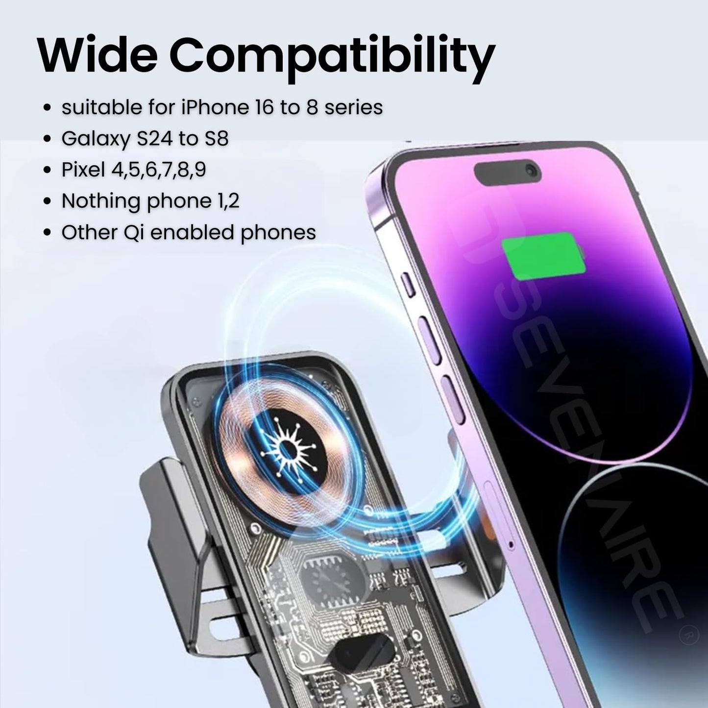 Wireless Charger for Car, Auto-Clamping Mobile Holder | 15W Qi Fast Charging | Wireless Car Charger| 360° Rotation | 1M Type C Cable