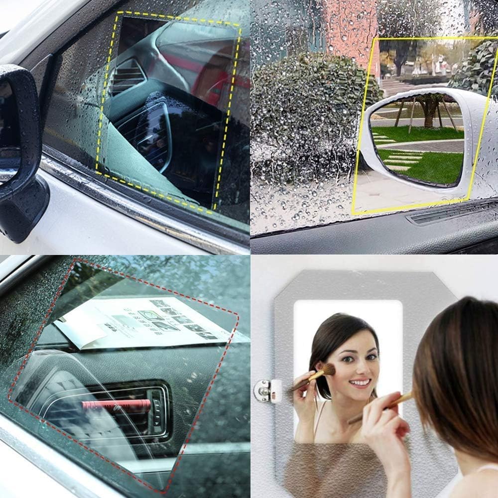 Anti Fog Film For  Car Rearview Mirror Films Anti-Rain Fog Waterproof Anti-Glare, Anti-Scratch PET Material Film Accessories (2 PCs Oval + 2 PCs Square) Combo Pack