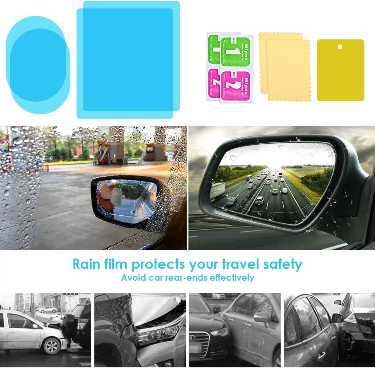 Anti Fog Film For  Car Rearview Mirror Films Anti-Rain Fog Waterproof Anti-Glare, Anti-Scratch PET Material Film Accessories (2 PCs Oval + 2 PCs Square) Combo Pack