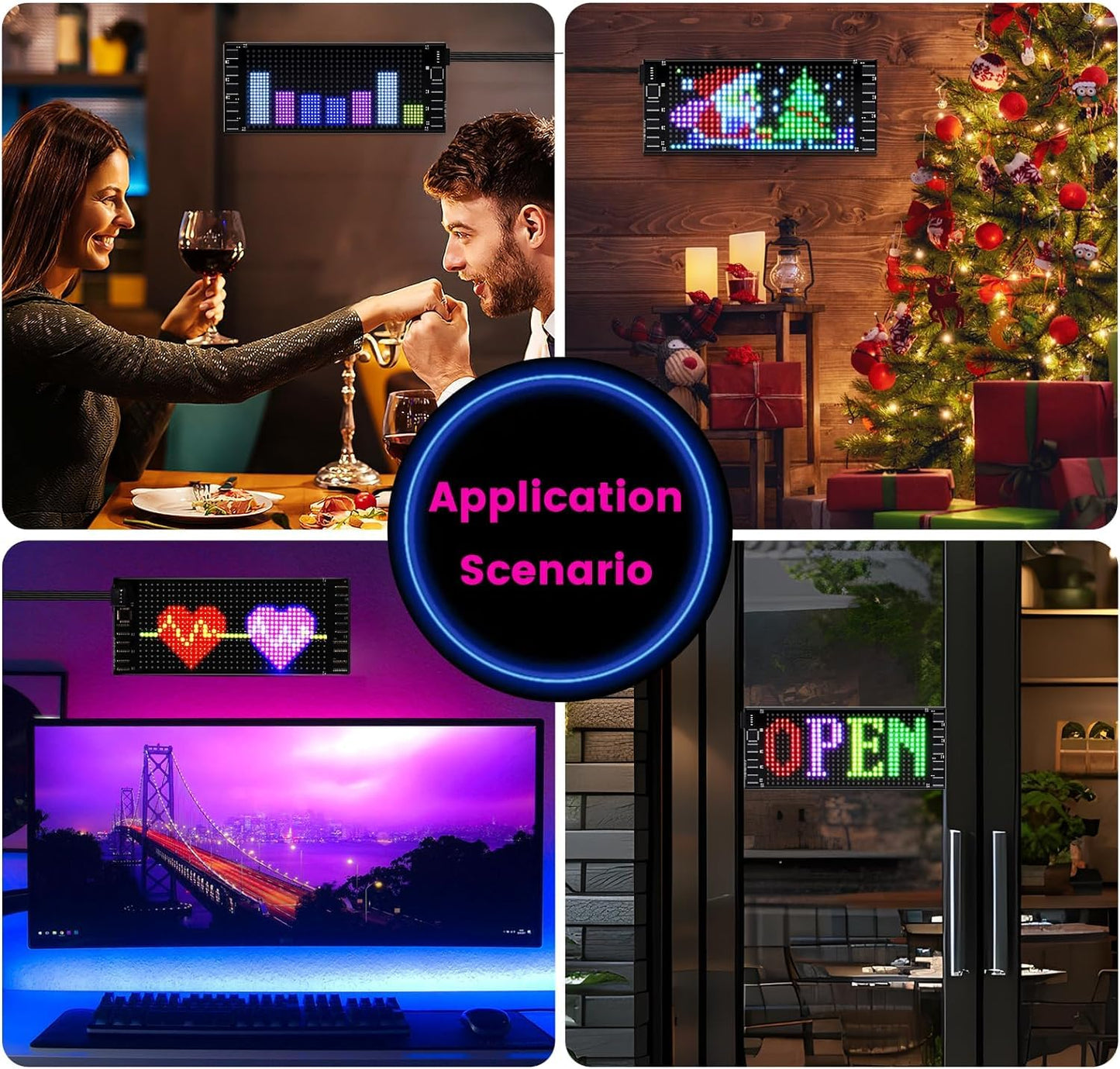 7 x 3 Inches Flexible IP65 Waterproof DIY Customizable LED Matrix Panel Display Screen Sign Board with Mobile Application and Remote Control for Cars, Home, Office, Shops