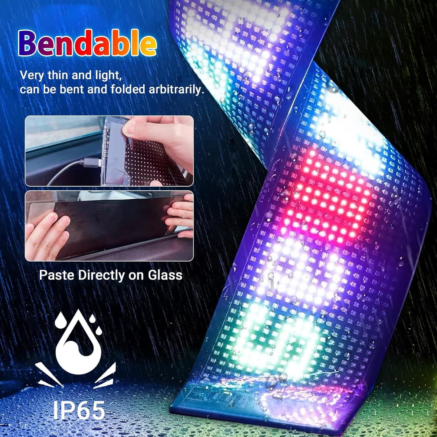 7 x 3 Inches Flexible IP65 Waterproof DIY Customizable LED Matrix Panel Display Screen Sign Board with Mobile Application and Remote Control for Cars, Home, Office, Shops