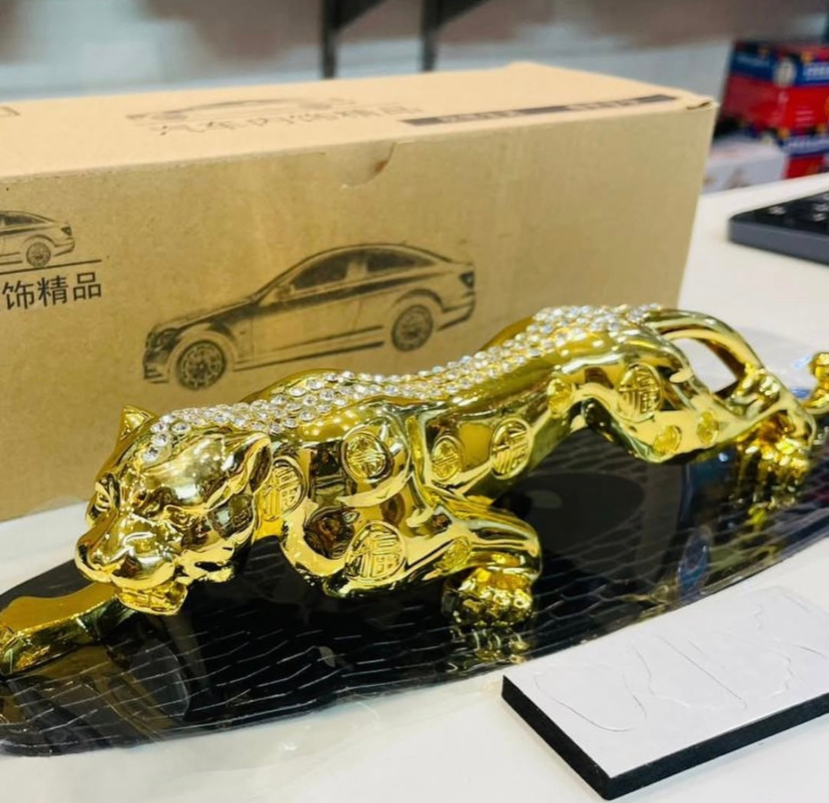 Golden Jaguar Show Piece for Car Dashboard, Office and Home