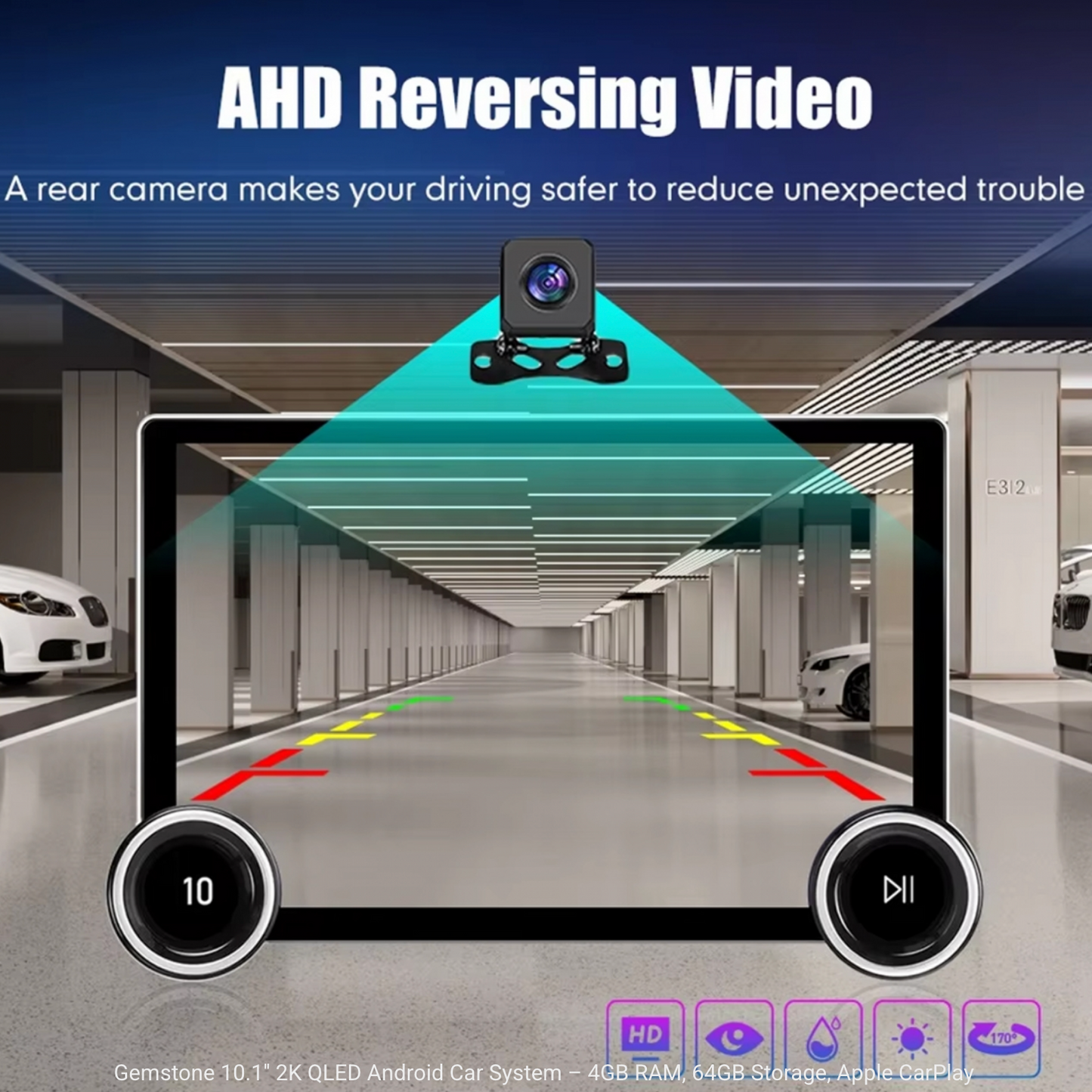 Universal Gemstone Android Stereo 10.1 Inch QLED | Diamond 2K | Dual Knob | 4GB RAM 32GB | Wireless Apple CarPlay | Android Auto | With AHD Camera Support